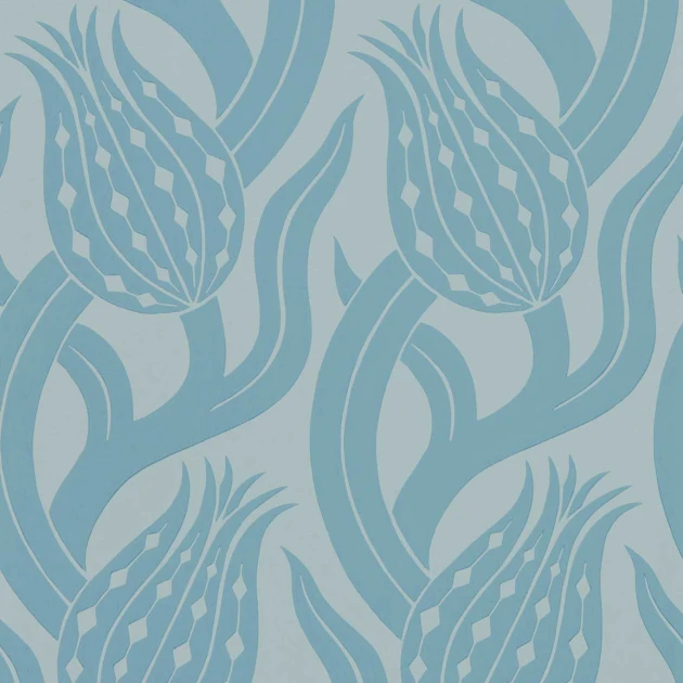 Zoffany 312997 Kensington Walk Persian Tulip Blue Stone - tapeta w kwiaty tulipana