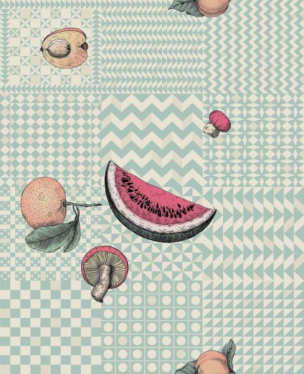 Cole & Son 123/6029 Fornasetti Senza Tempo II Frutta e Geometrico - tapeta z owocami na geometrycznym tle