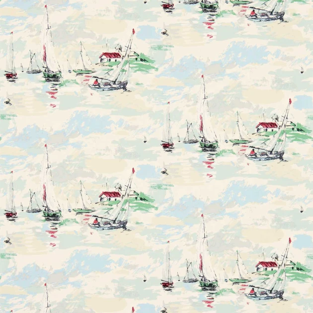 Sanderson 214588 One Sixty Sail Away Sea Green - tapeta ze statkami