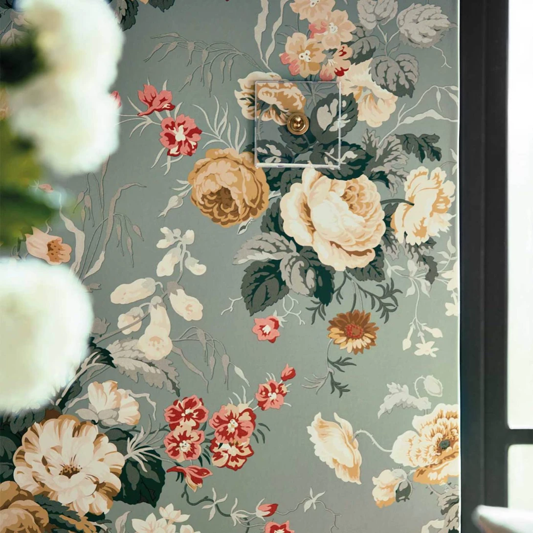 Sanderson 217046 One Sixty Stapleton Park Olive/Bengal Red - tapeta w kwiaty