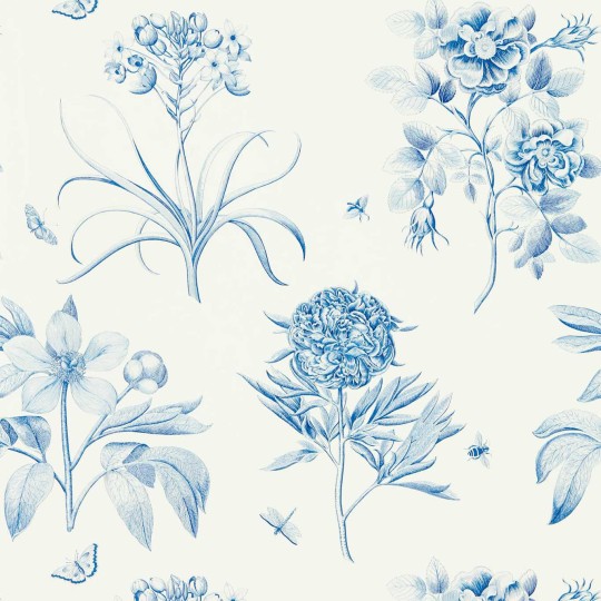 Sanderson 217052 One Sixty Etchings & Roses China Blue - tapeta w róże