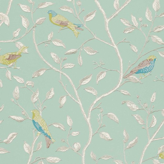 Sanderson DOPWFI103 One Sixty Finches Duck Egg- tapeta w ptaki