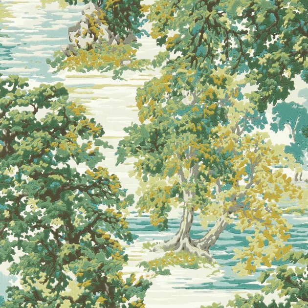 Sanderson 217220 Arboretum Ancient Conopy Sap Green - tapeta w drzewa