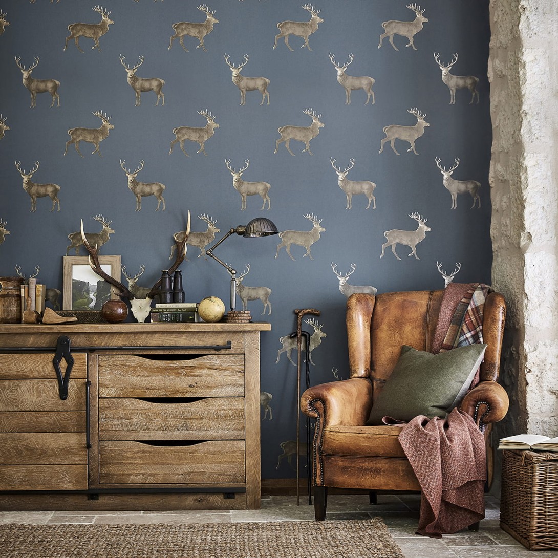 Sanderson 216618 Arboretum Evesham Deer Birch - tapeta z jeleniem