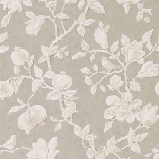 Sanderson 215722 Arboretum Magnolia & Pomegranate Silver/Linen - tapeta w kwiaty