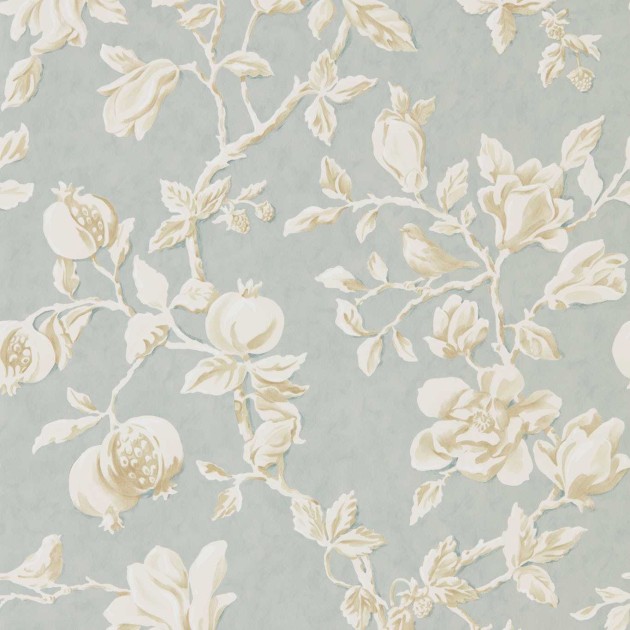 Sanderson 215724 Arboretum Magnolia & Pomegranate Grey Blue/Parchment - tapeta w kwiaty