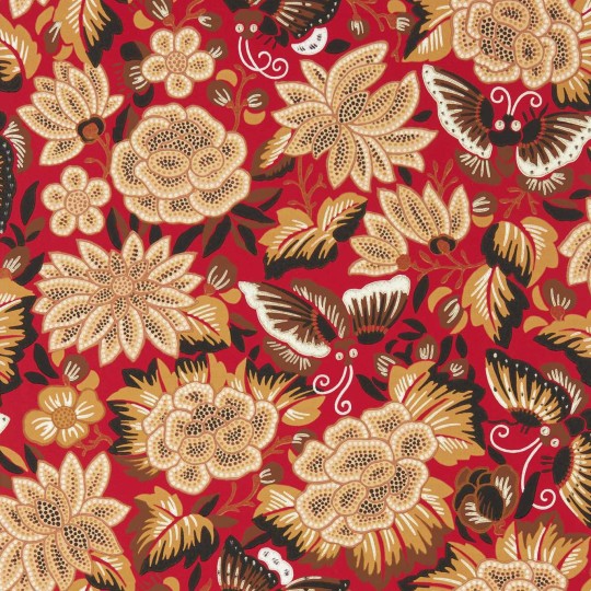 Sanderson 217116 Water Garden Amara Butterfly Cinnabar/Ink Black - tapeta w kwiaty i motyle