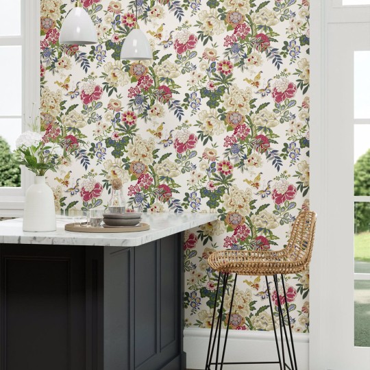 Sanderson 217121 Water Garden Emperor Peony Lotus Pink - tapeta w piwonie