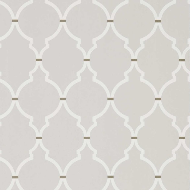 Sanderson 216335 Water Garden Empire Trellis Silver/Calico - tapeta z koniczyną marokańską
