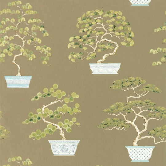 Sanderson 217108 Water Garden Penjing Scallion Green - tapeta z drzewem bonsai