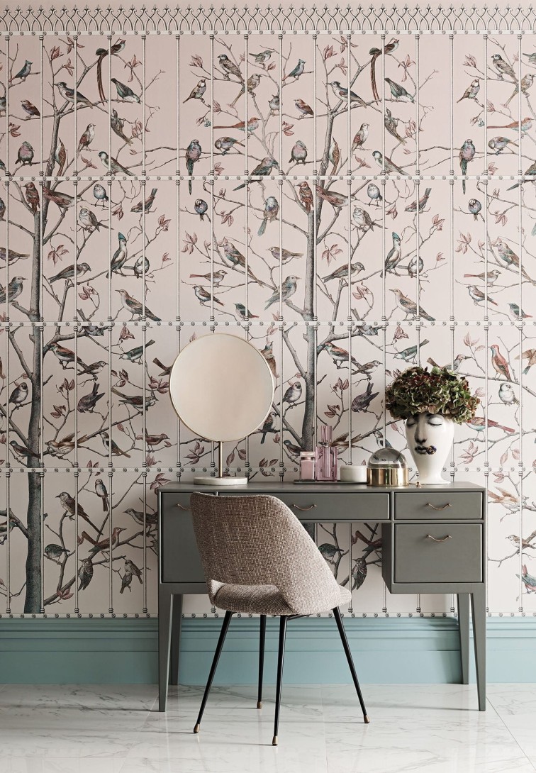 Cole & Son 114/11022 Fornasetti Selection Uccelli - mural z motywem ptaków na drzewie w klatce