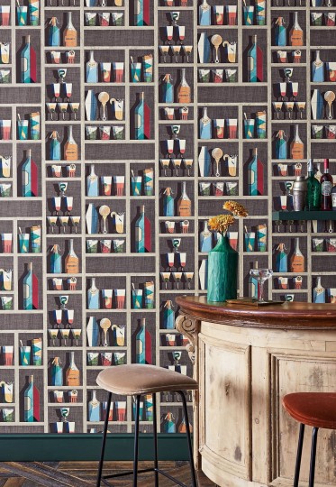 Cole & Son 114/23043 Fornasetti Selection Cocktails - tapeta z motywem półek z alkoholem