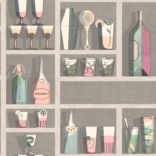 Cole & Son 114/23044 Fornasetti Selection Cocktails - tapeta z motywem półek z alkoholem