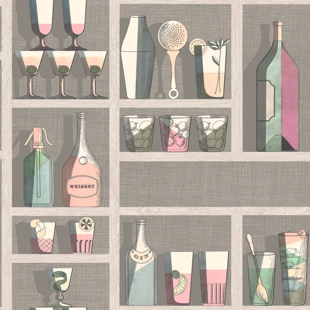 Cole & Son 114/23044 Fornasetti Selection Cocktails - tapeta z motywem półek z alkoholem