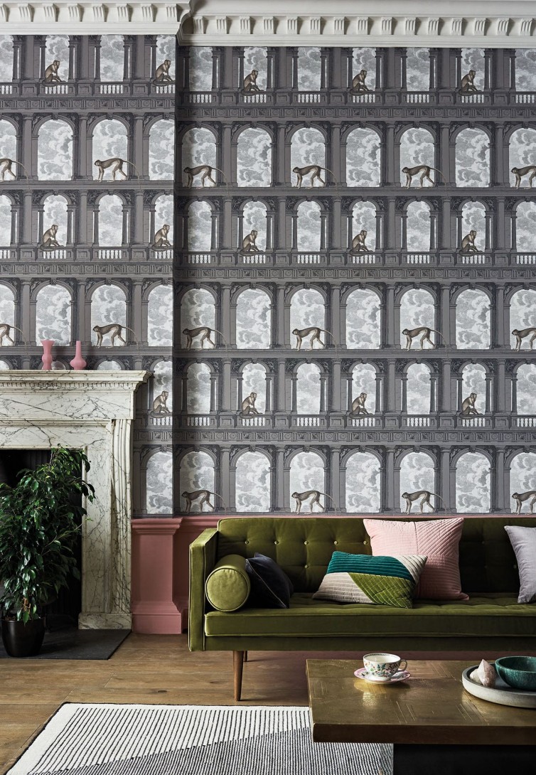 Cole & Son 114/8015 Fornasetti Selection Procuratie con vista - tapeta z motywem fasad z małpami