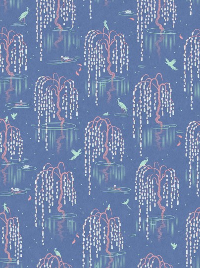 Divine Savages DVS149 Kyoto Blossom Bioluminescent Blue - tapeta z motywem parku
