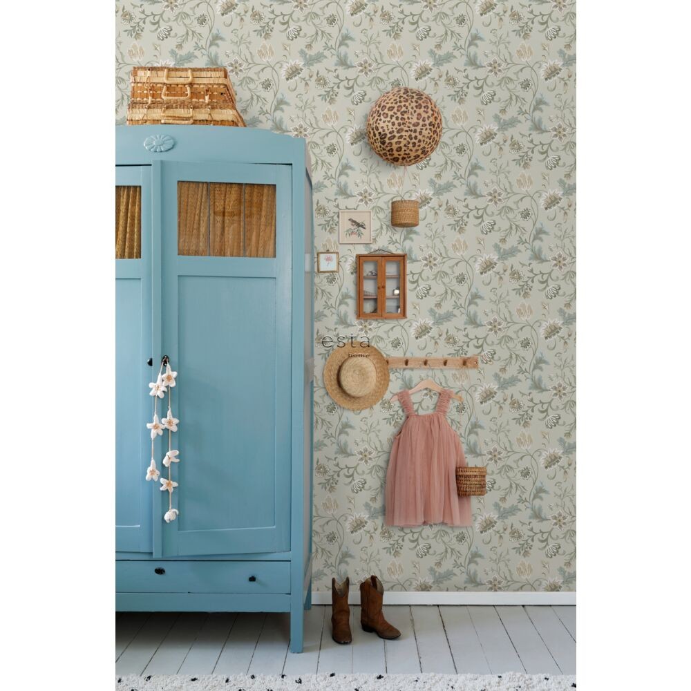 Esta 139412 Vintage Flowers Sand Beige - tapeta z motywem kwiatów