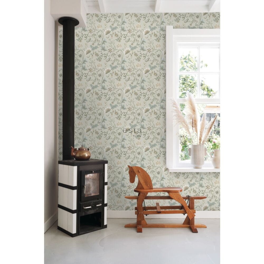 Esta 139412 Vintage Flowers Sand Beige - tapeta z motywem kwiatów