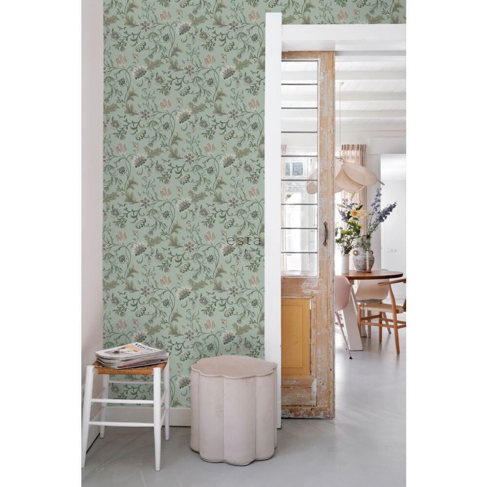 Esta 139413 Vintage Flowers Celadon Green - tapeta z motywem kwiatów