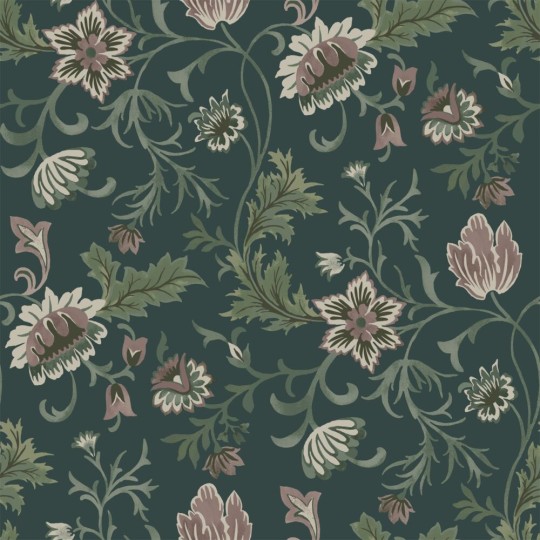 Esta 139415 Vintage Flowers Anthracite gray and green - tapeta z motywem kwiatów