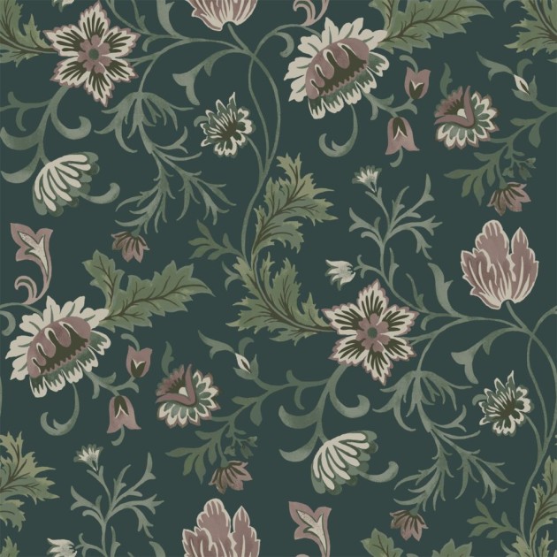 Esta 139415 Vintage Flowers Anthracite gray and green - tapeta z motywem kwiatów