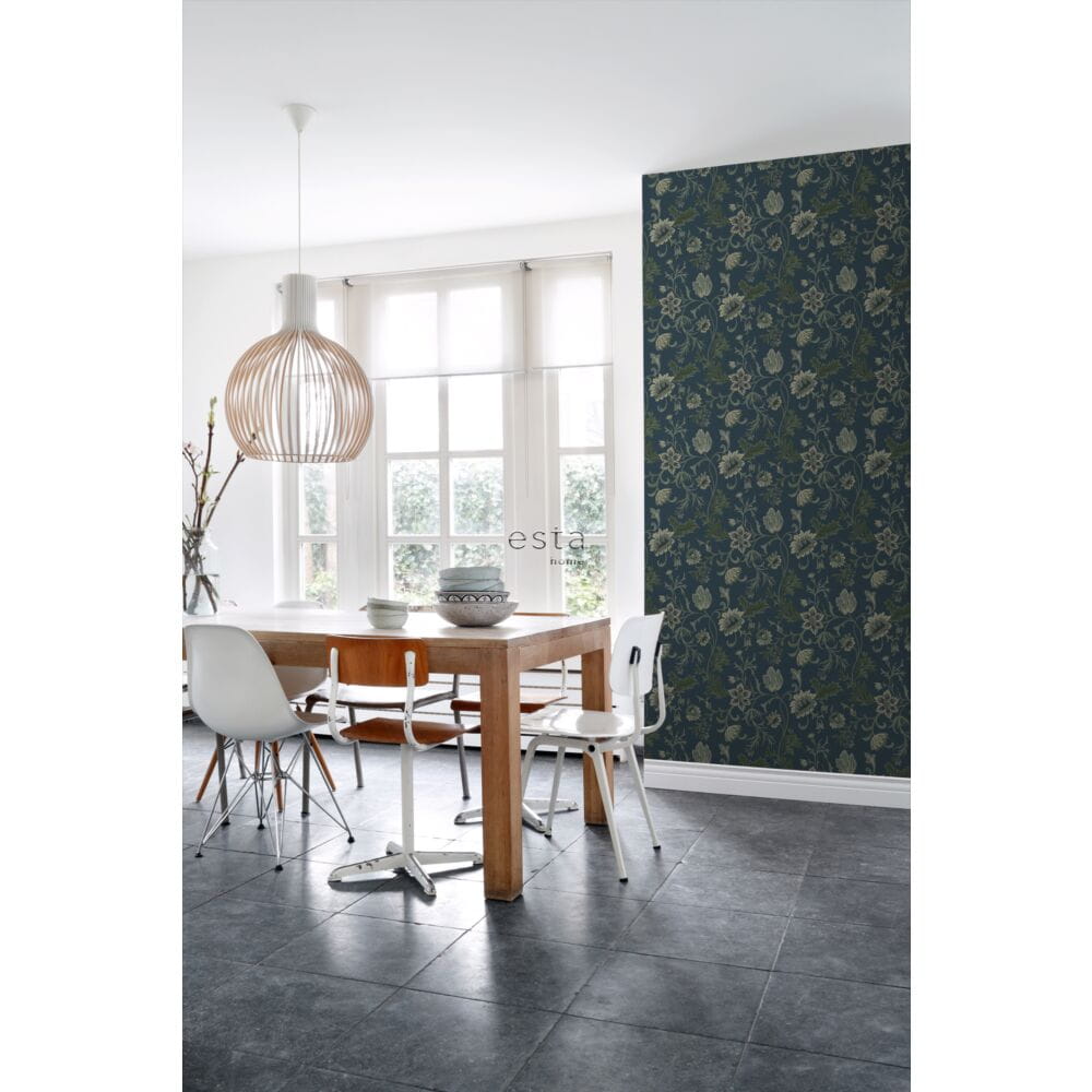 Esta 139416 Vintage Flowers Dark blue and green - tapeta z motywem kwiatów