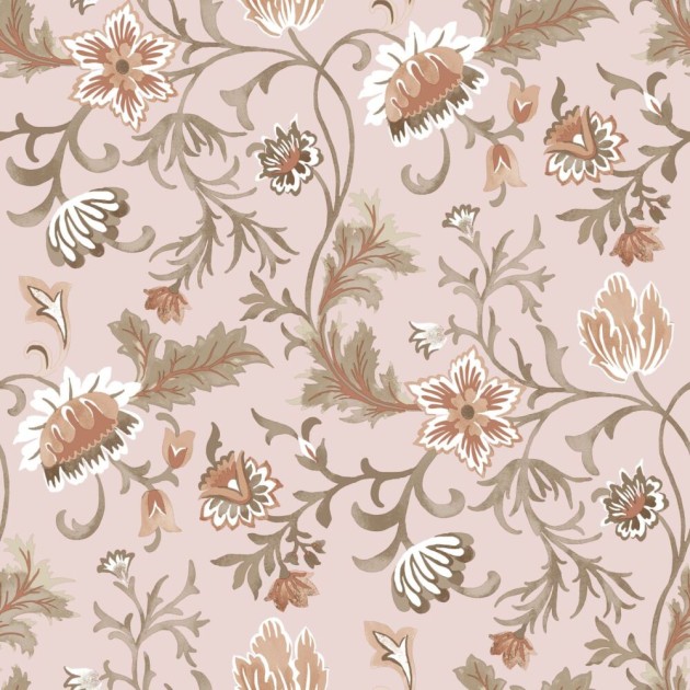 Esta 139478 Vintage Flowers Antique pink, terracotta and green - tapeta z motywem kwiatów