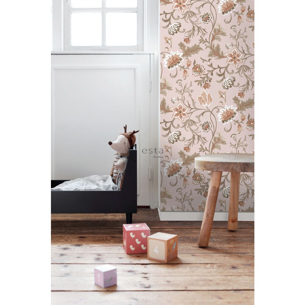 Esta 139478 Vintage Flowers Antique pink, terracotta and green - tapeta z motywem kwiatów