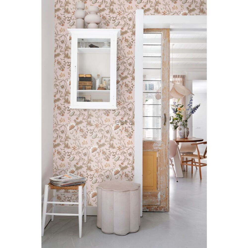 Esta 139478 Vintage Flowers Antique pink, terracotta and green - tapeta z motywem kwiatów