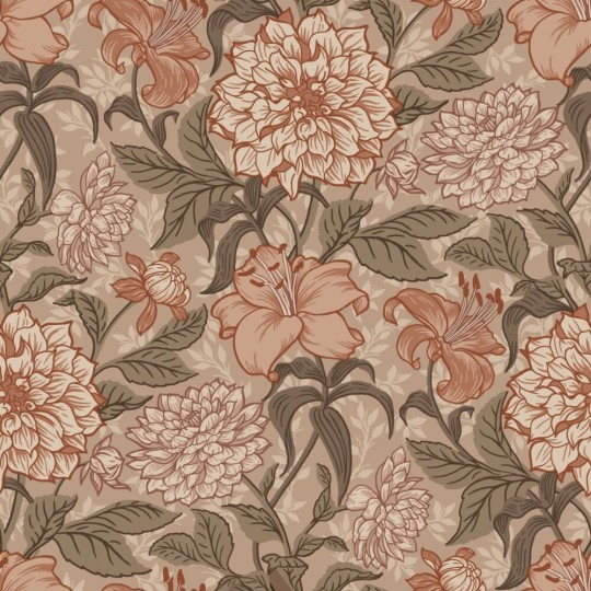 Esta 139380 Vintage Flowers Antique pink, grayish green and terracotta pink - tapeta z motywem kwiatów
