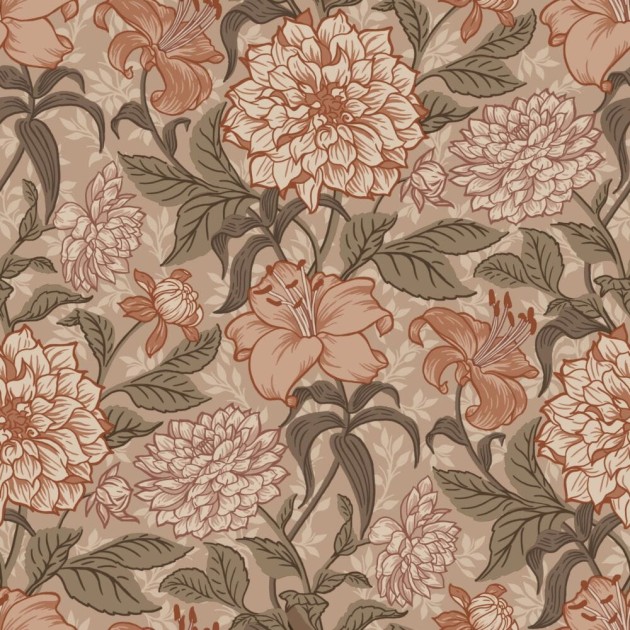 Esta 139380 Vintage Flowers Antique pink, grayish green and terracotta pink - tapeta z motywem kwiatów