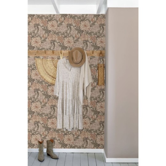 Esta 139380 Vintage Flowers Antique pink, grayish green and terracotta pink - tapeta z motywem kwiatów