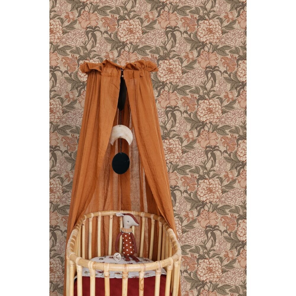 Esta 139380 Vintage Flowers Antique pink, grayish green and terracotta pink - tapeta z motywem kwiatów