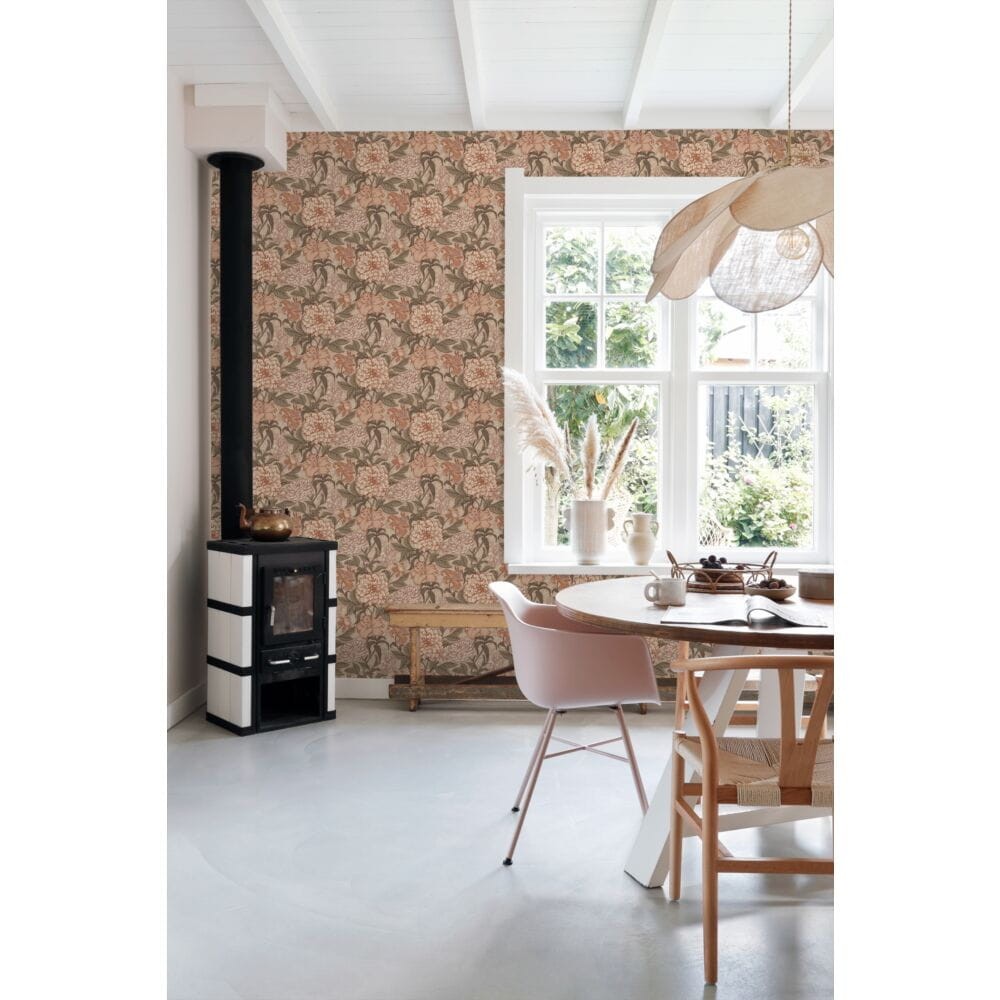 Esta 139380 Vintage Flowers Antique pink, grayish green and terracotta pink - tapeta z motywem kwiatów