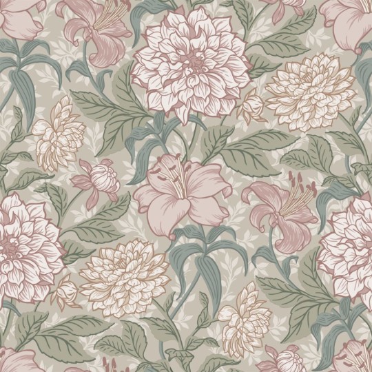 Esta 139377 Vintage Flowers Antique pink and grayish green - tapeta z motywem kwiatów