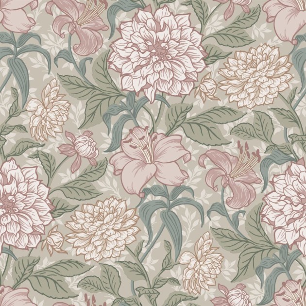 Esta 139377 Vintage Flowers Antique pink and grayish green - tapeta z motywem kwiatów