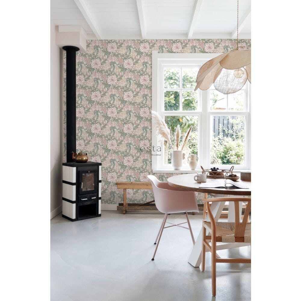 Esta 139377 Vintage Flowers Antique pink and grayish green - tapeta z motywem kwiatów