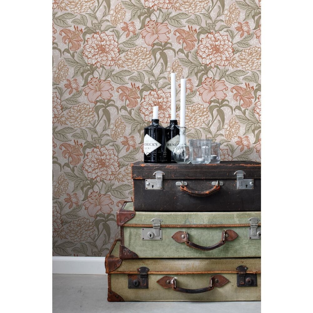 Esta 139479 Vintage Flowers antique pink and green - tapeta z motywem kwiatów