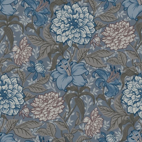 Esta 139480 Vintage Flowers grayed vintage blue and warm gray - tapeta z motywem kwiatów