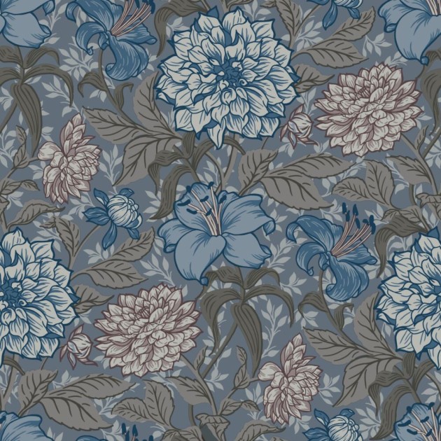Esta 139480 Vintage Flowers grayed vintage blue and warm gray - tapeta z motywem kwiatów