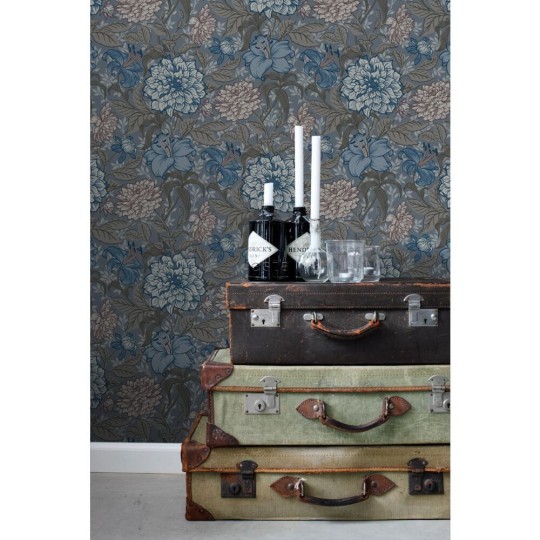 Esta 139480 Vintage Flowers grayed vintage blue and warm gray - tapeta z motywem kwiatów