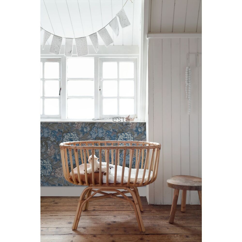 Esta 139480 Vintage Flowers grayed vintage blue and warm gray - tapeta z motywem kwiatów