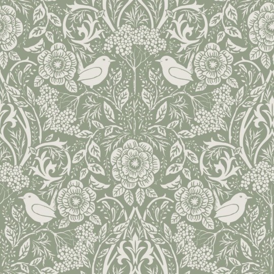 Esta 139293 Vintage Flowers flowers and birds in art nouveau style grayish green - tapeta z motywem kwiatów