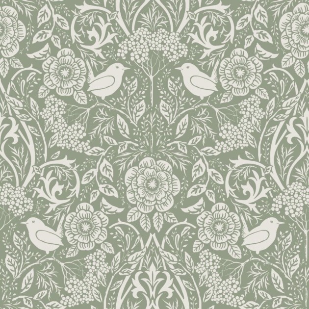 Esta 139293 Vintage Flowers flowers and birds in art nouveau style grayish green - tapeta z motywem kwiatów