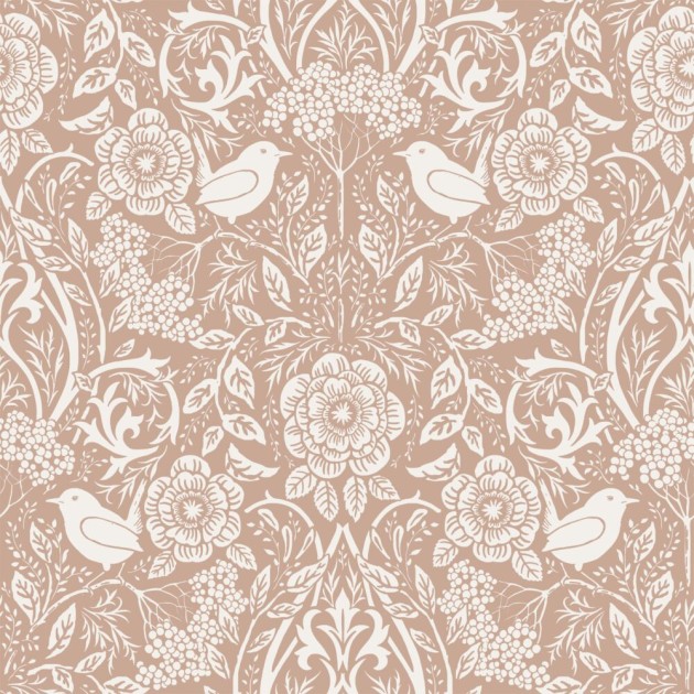 Esta 139324 Vintage Flowers flowers and birds in art nouveau style nude colour and white - tapeta z motywem kwiatów