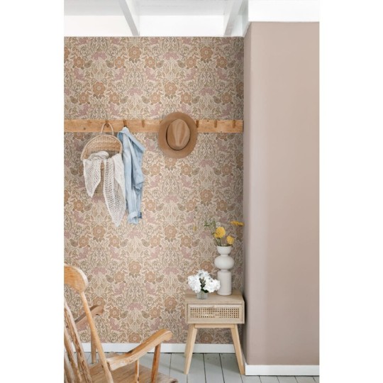 Esta 139324 Vintage Flowers flowers and birds in art nouveau style nude colour and white - tapeta z motywem kwiatów