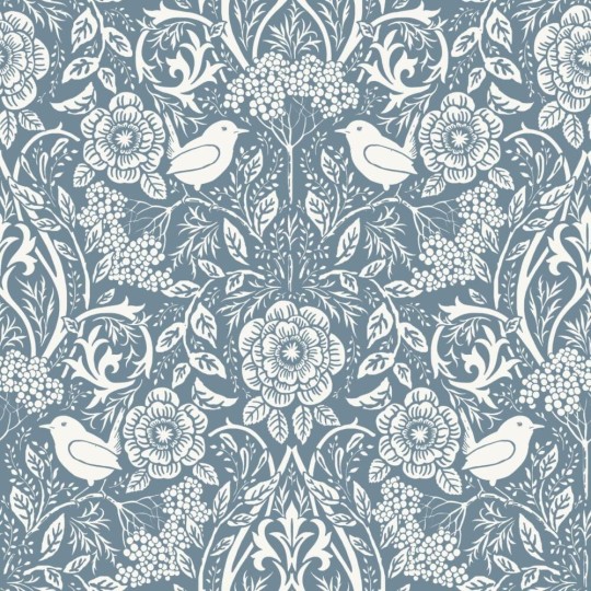 Esta 139477 Vintage Flowers flowers and birds in art nouveau style grayed vintage blue - tapeta z motywem kwiatów