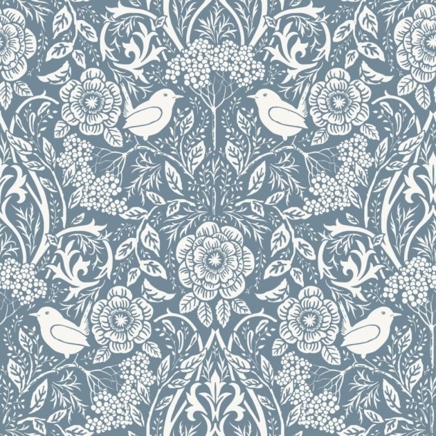 Esta 139477 Vintage Flowers flowers and birds in art nouveau style grayed vintage blue - tapeta z motywem kwiatów