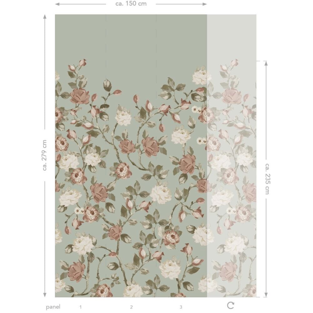 Esta 159213 Vintage Flowers grayed mint green and antique pink - mural z motywem kwiatów