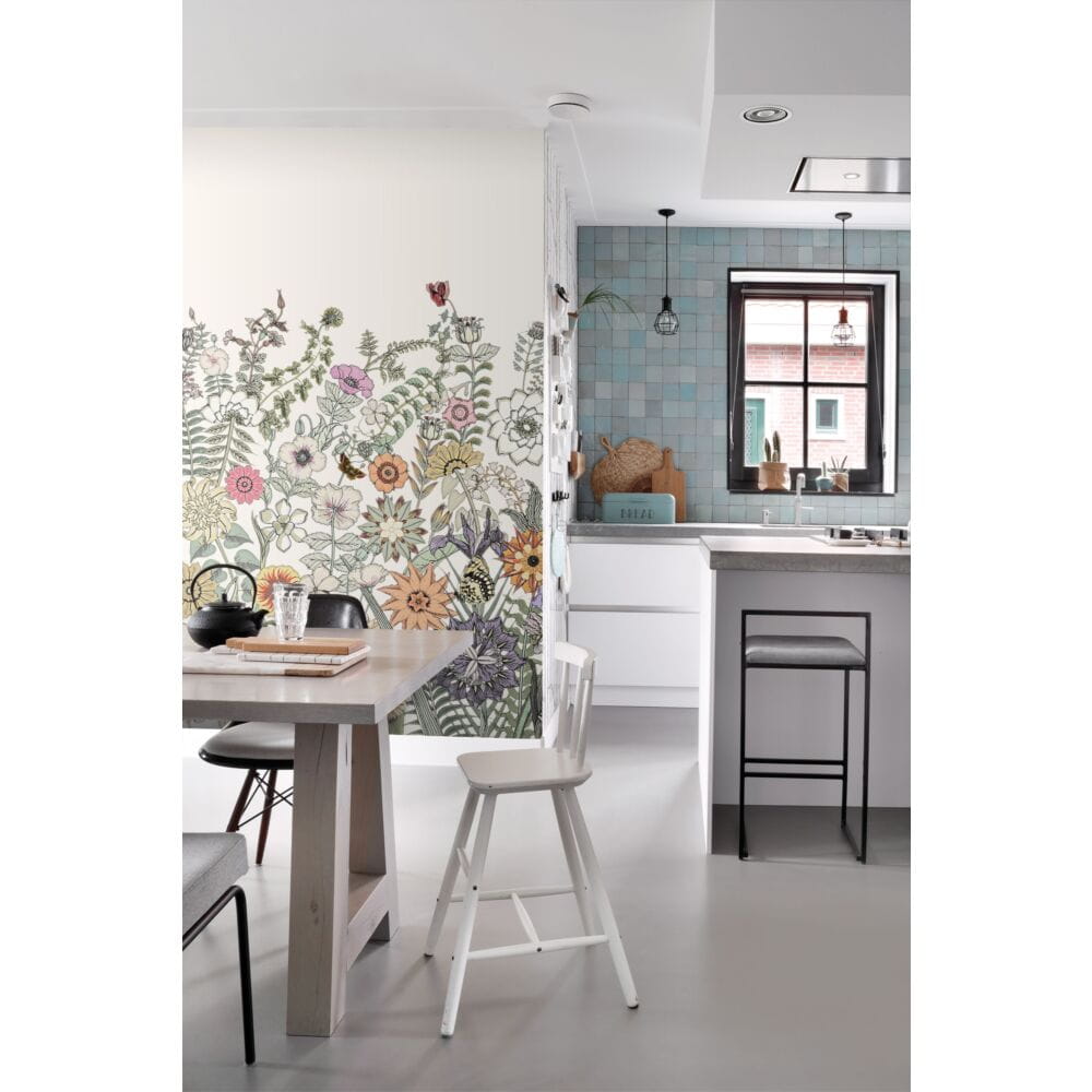 Esta 159107 Vintage Flowers flowers & butterflies green, orange and purple - mural z motywem kwiatów